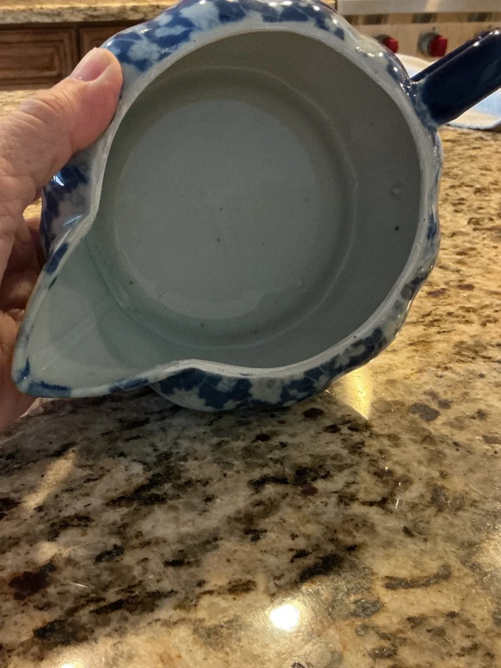 Victoria Ware Ironstone blue and white 2-piece manual circus juicer (reamer) set
